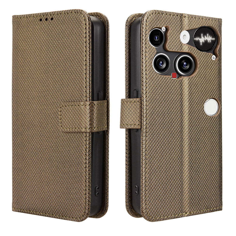 For Nothing Phone (3) 5G Leather Wallet Case with Strap Diamond Texture Phone Cover