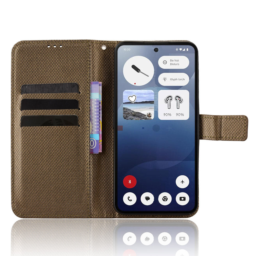 For Nothing Phone (3) 5G Leather Wallet Case with Strap Diamond Texture Phone Cover