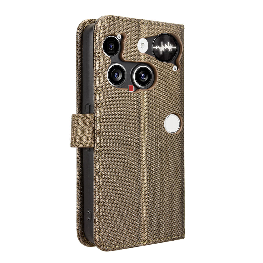 For Nothing Phone (3) 5G Leather Wallet Case with Strap Diamond Texture Phone Cover