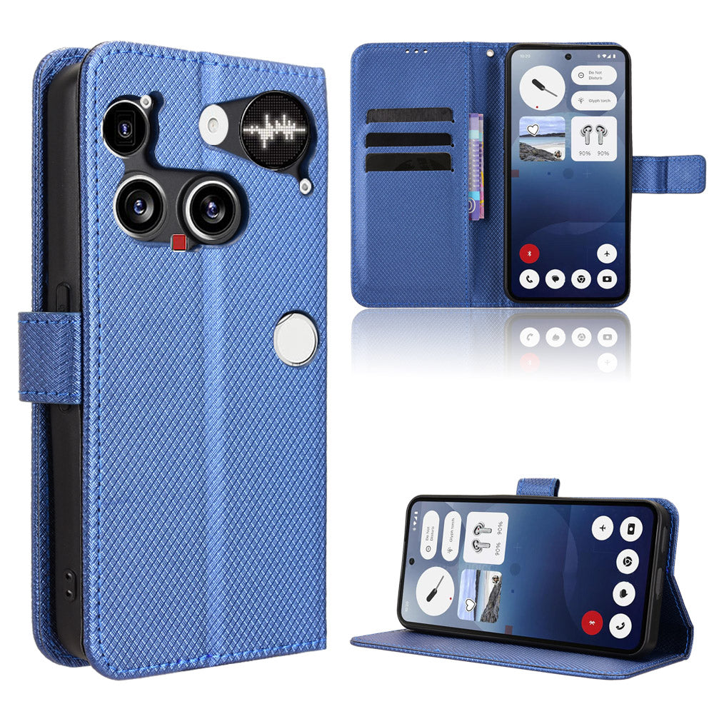 For Nothing Phone (3) 5G Leather Wallet Case with Strap Diamond Texture Phone Cover