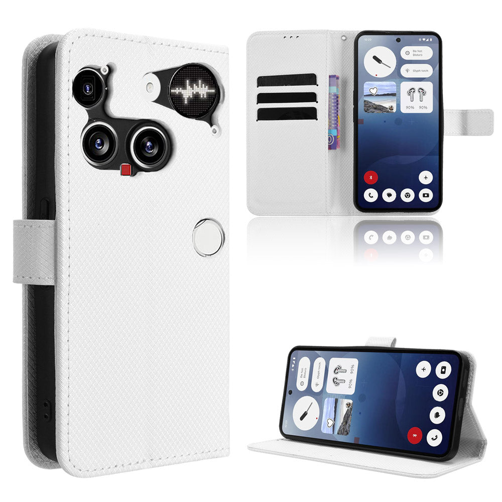 For Nothing Phone (3) 5G Leather Wallet Case with Strap Diamond Texture Phone Cover