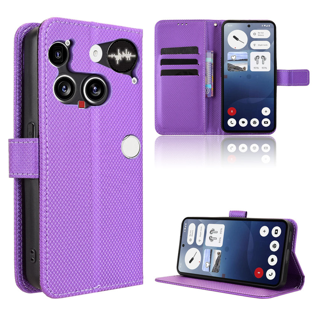 For Nothing Phone (3) 5G Leather Wallet Case with Strap Diamond Texture Phone Cover