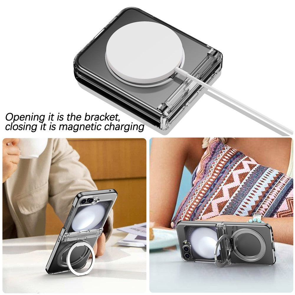 For Samsung Galaxy Z Flip5 5G Case with Magnetic Kickstand Spring Hinge PC Folding Phone Cover