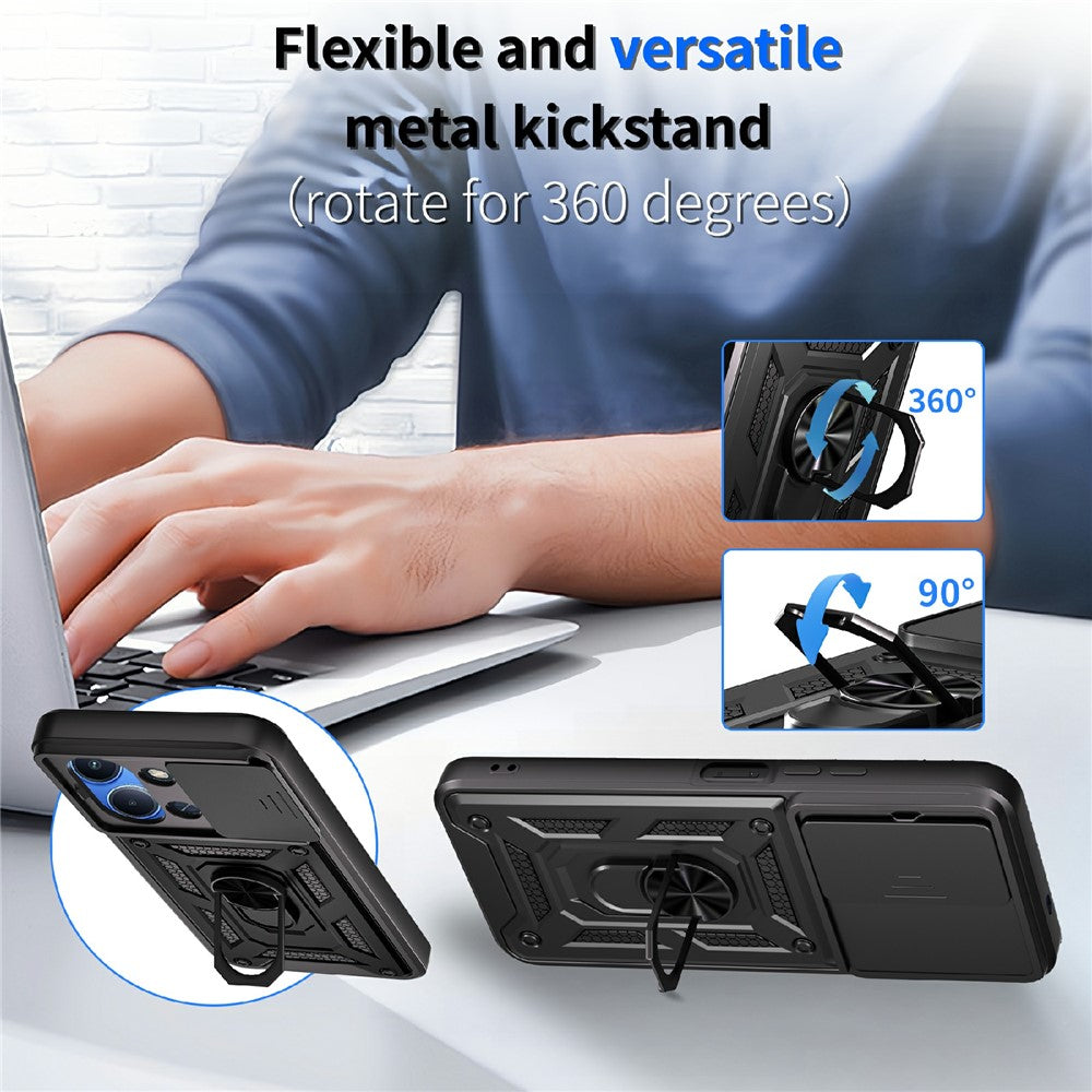 For Xiaomi Redmi 15C 5G (EU) (173mm) / 15C 4G (EU) (173mm) Case with Slide Camera Lid PC + TPU Kickstand Phone Cover