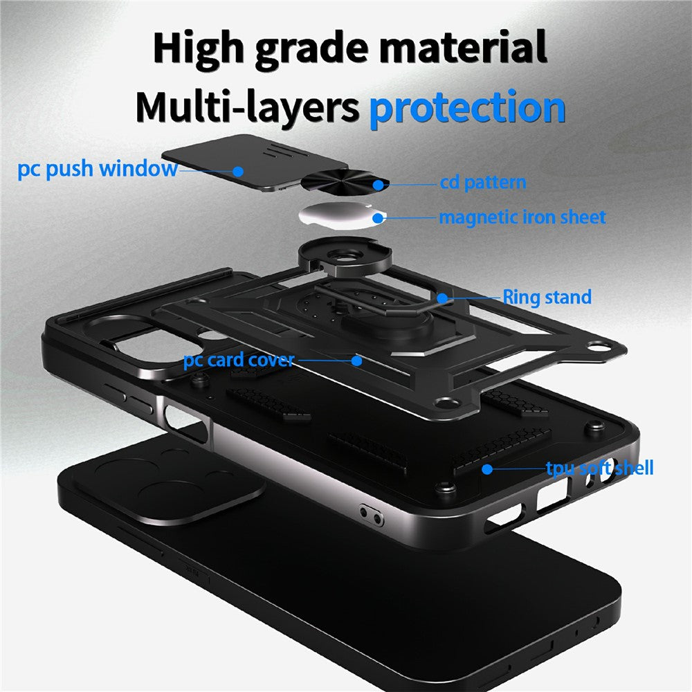 For Xiaomi Redmi 15C 5G (EU) (173mm) / 15C 4G (EU) (173mm) Case with Slide Camera Lid PC + TPU Kickstand Phone Cover