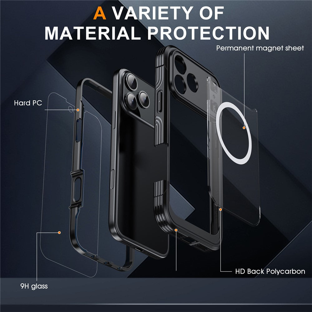 For iPhone 18 Pro Max / 17 Pro Max Case Compatible with MagSafe PC + TPU Phone Cover with Tempered Glass Screen Film