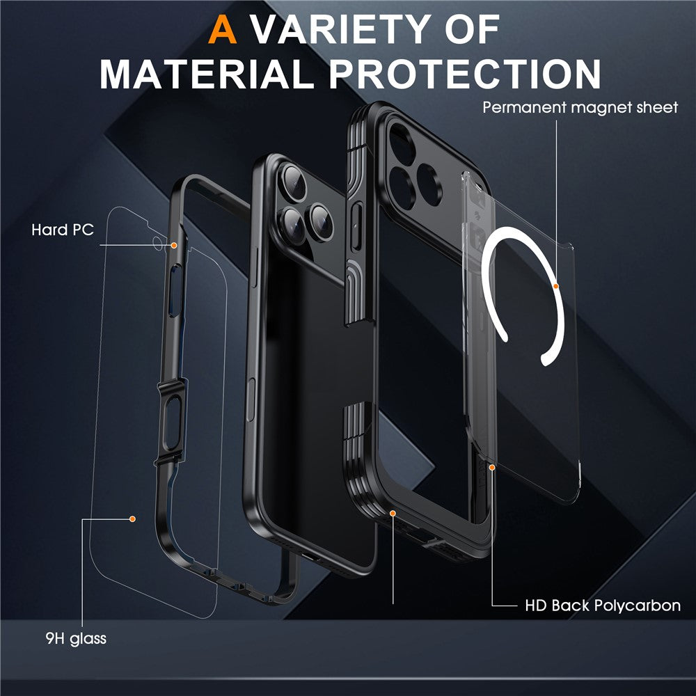 For iPhone 18 Pro Max / 17 Pro Max Case Compatible with MagSafe PC + TPU Phone Cover with Tempered Glass Screen Film