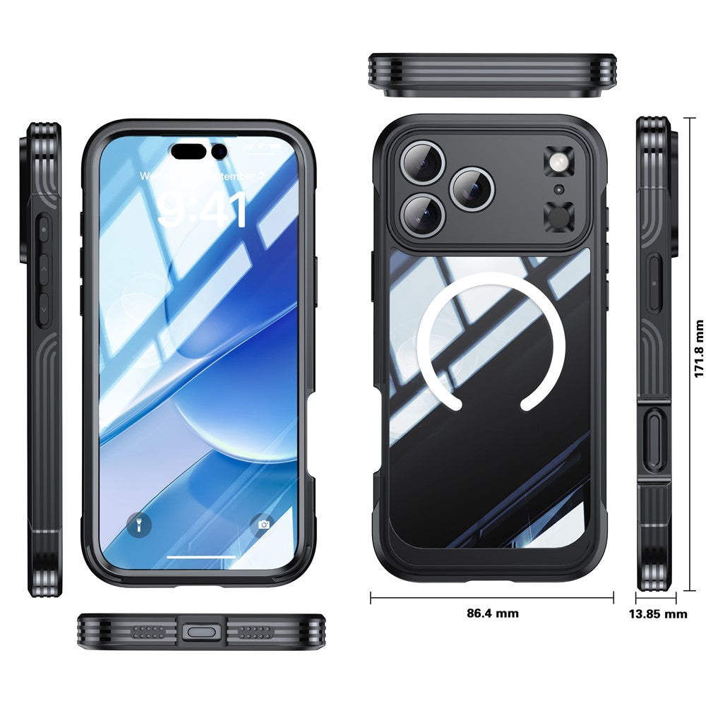 For iPhone 18 Pro Max / 17 Pro Max Case Compatible with MagSafe PC + TPU Phone Cover with Tempered Glass Screen Film