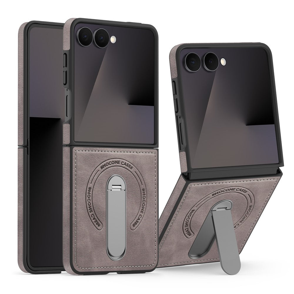 For Samsung Galaxy Z Flip7 5G Magnetic Case Rotating Kickstand Leather Coated PC Phone Cover