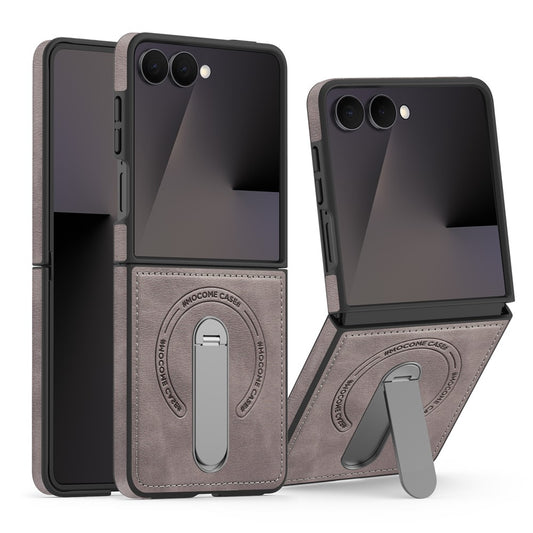 Galaxy Z Flip7 5G – Magnetische Handyhülle aus Metall, Kunststoff und PU-Leder, mit Ständer