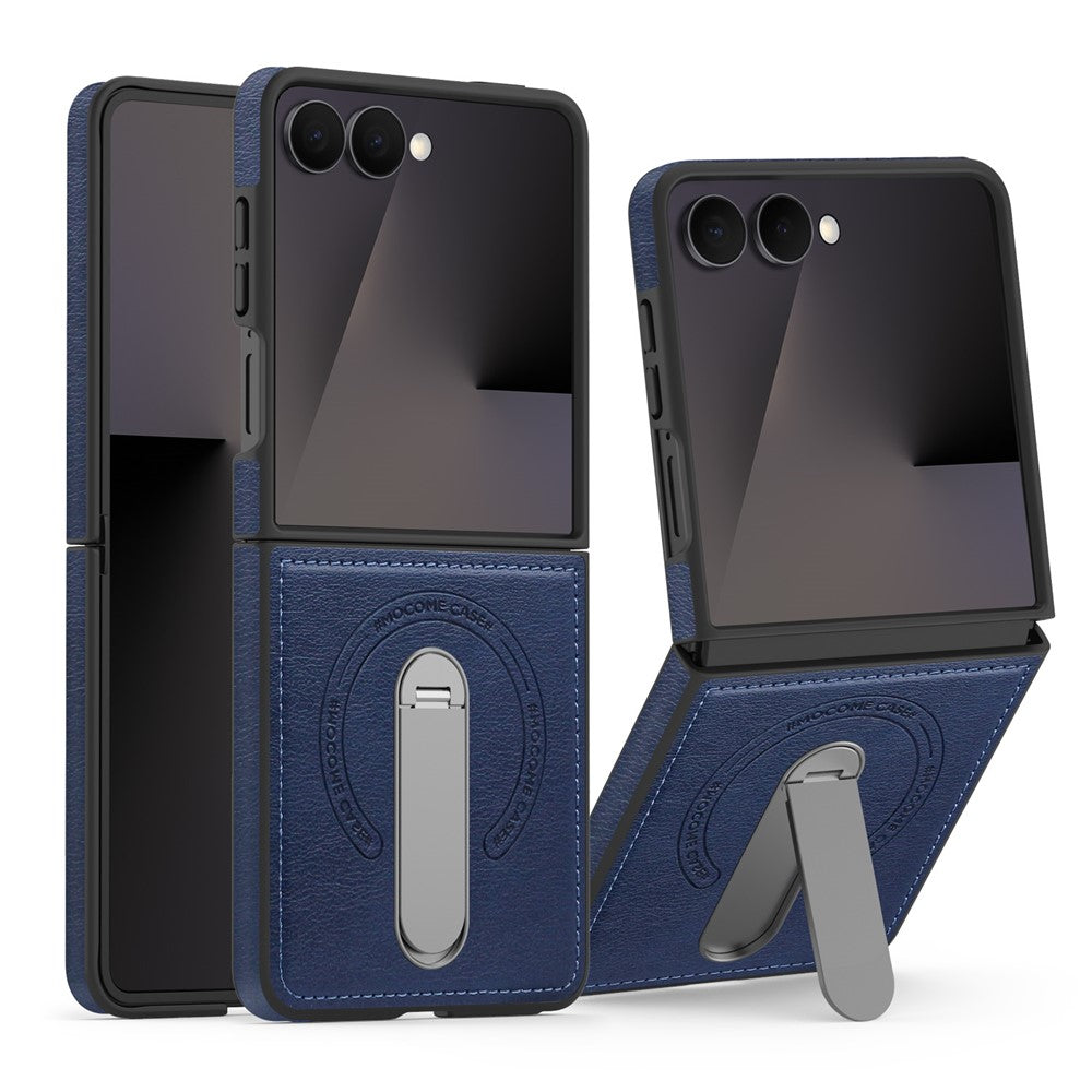 For Samsung Galaxy Z Flip7 5G Magnetic Case Rotating Kickstand Leather Coated PC Phone Cover