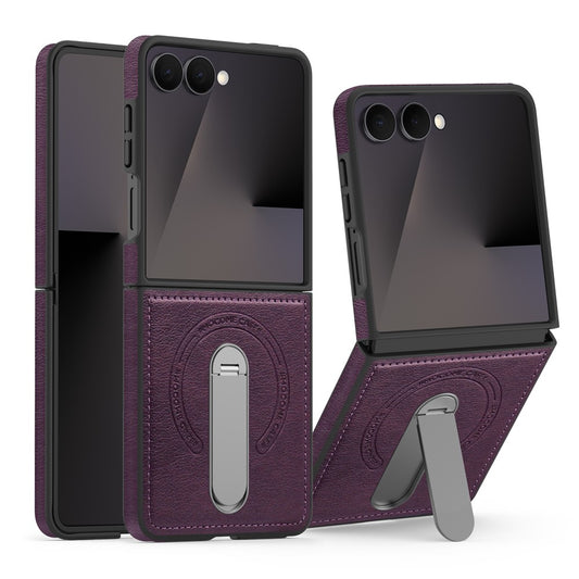 Galaxy Z Flip7 5G – Magnetische Handyhülle aus Metall, Kunststoff und PU-Leder, mit Ständer