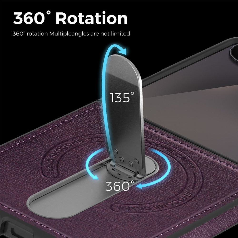 For Samsung Galaxy Z Flip7 5G Magnetic Case Rotating Kickstand Leather Coated PC Phone Cover