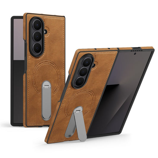 Galaxy Z Fold7 5G – Magnetische Handyhülle aus Metall, PC und PU-Leder, mit Ständer