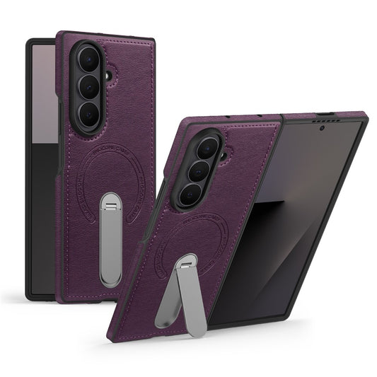 Galaxy Z Fold7 5G – Magnetische Handyhülle aus Metall, PC und PU-Leder, mit Ständer