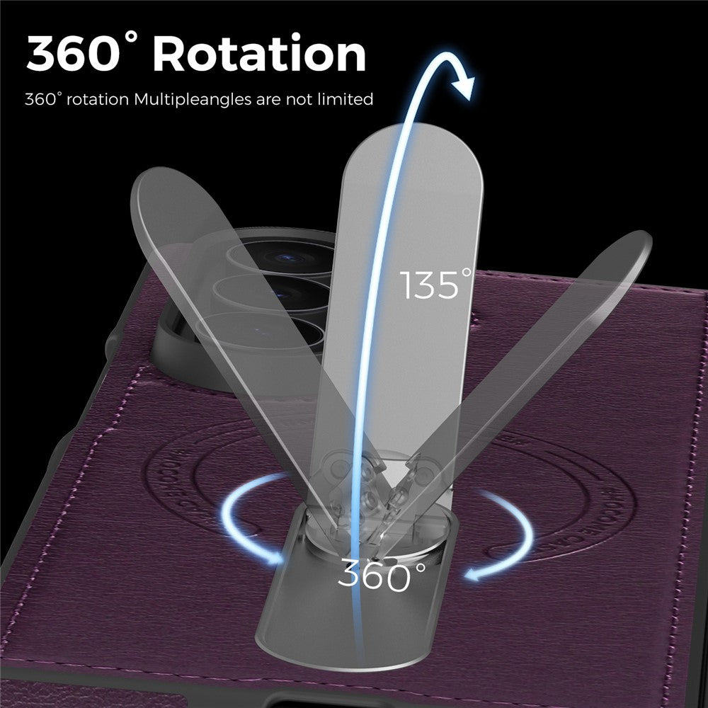 For Samsung Galaxy Z Fold7 5G Magnetic Case Rotating Kickstand Leather Coated PC Phone Cover
