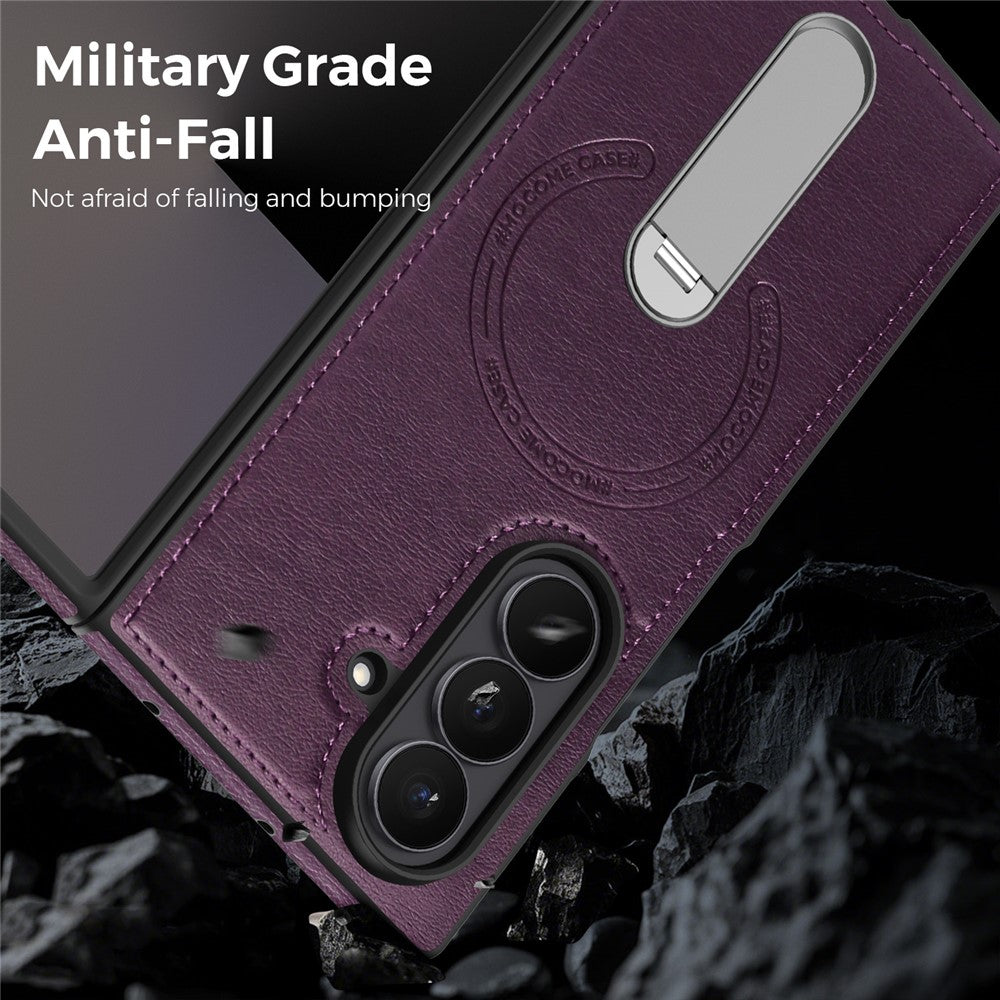 For Samsung Galaxy Z Fold7 5G Magnetic Case Rotating Kickstand Leather Coated PC Phone Cover