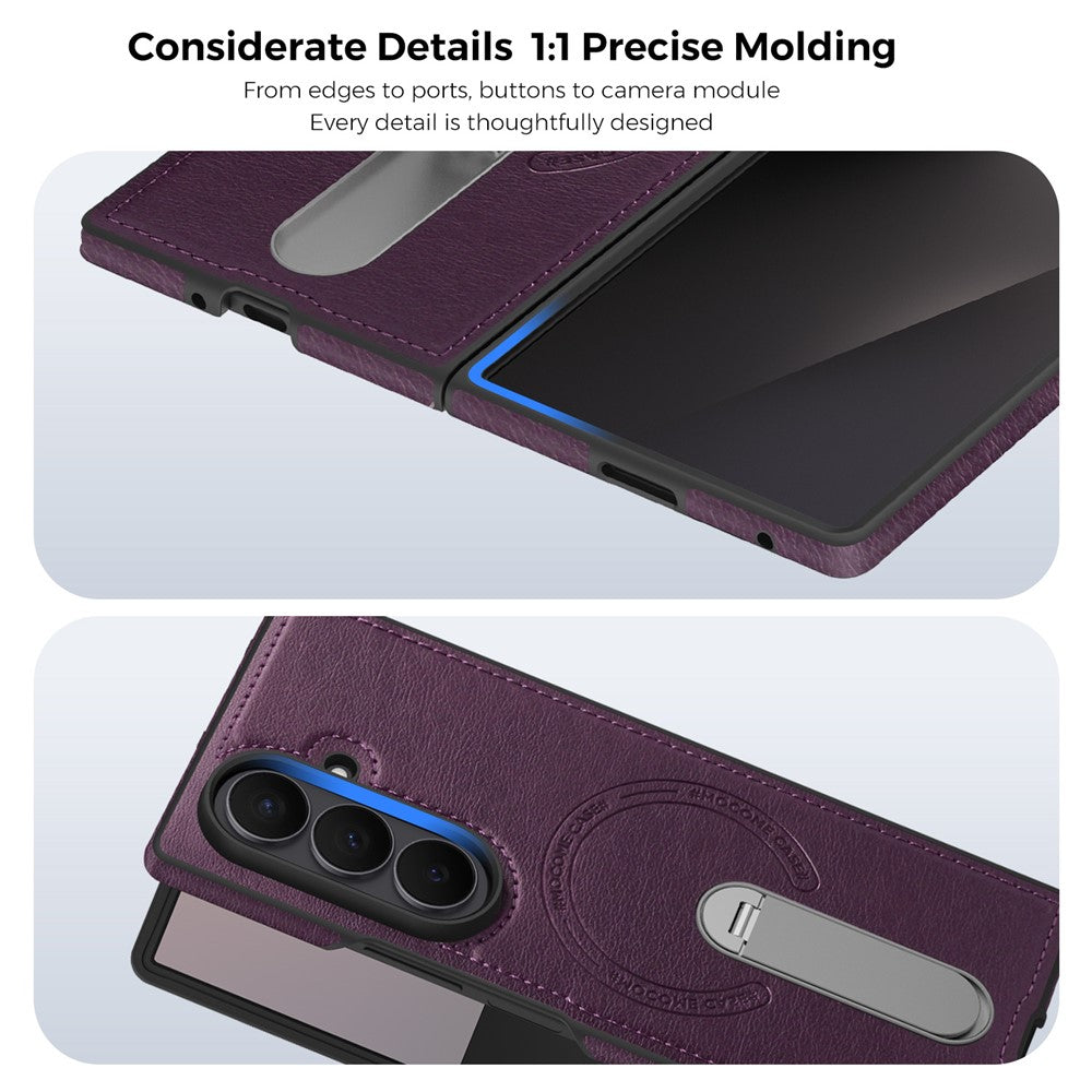 For Samsung Galaxy Z Fold7 5G Magnetic Case Rotating Kickstand Leather Coated PC Phone Cover