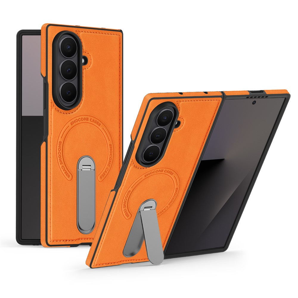 For Samsung Galaxy Z Fold7 5G Magnetic Case Rotating Kickstand Leather Coated PC Phone Cover