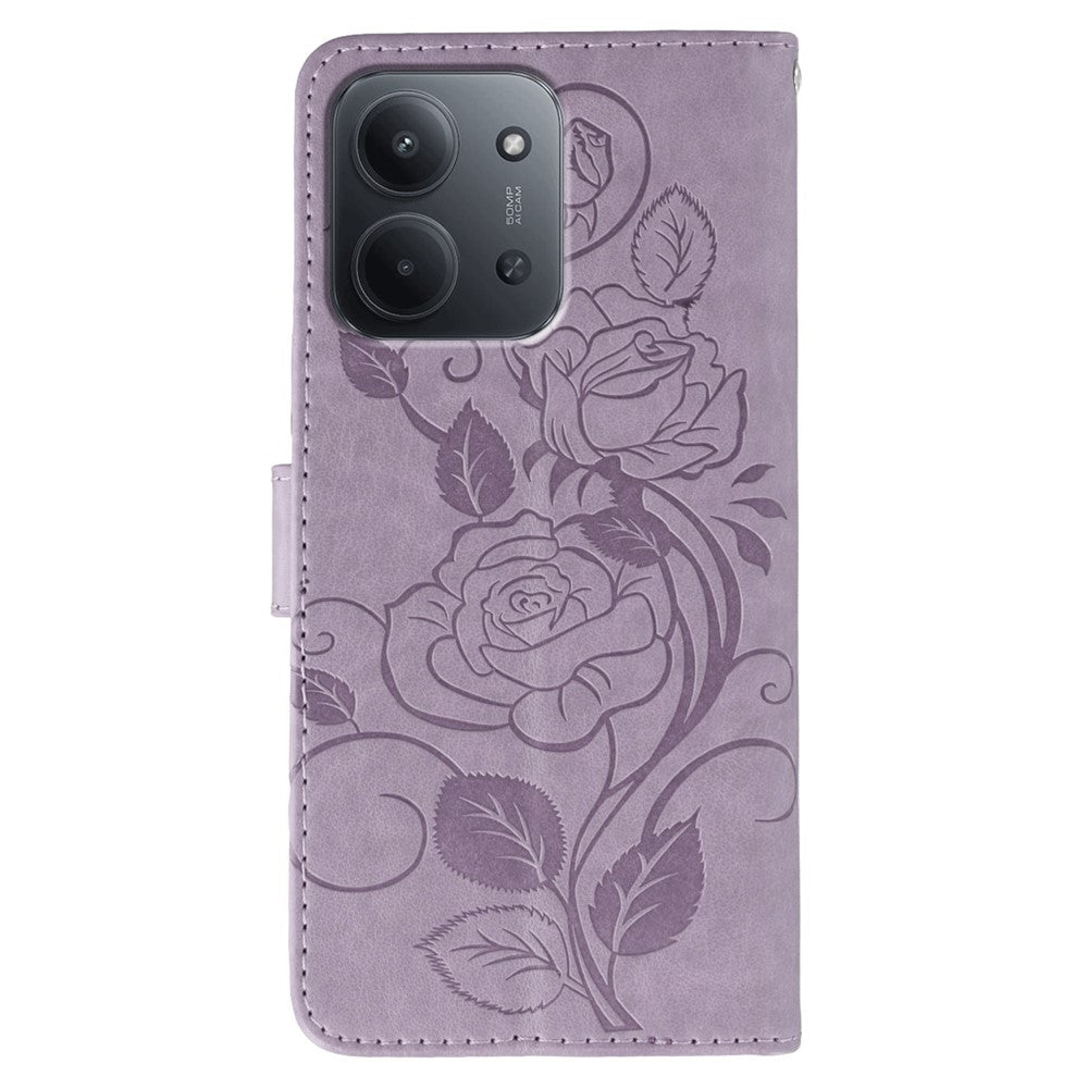 For Xiaomi Redmi 15C 5G (EU) (173mm) / 15C 4G (EU) (173mm) Case Wallet Stand Imprinted Rose Butterfly PU Leather Phone Cover