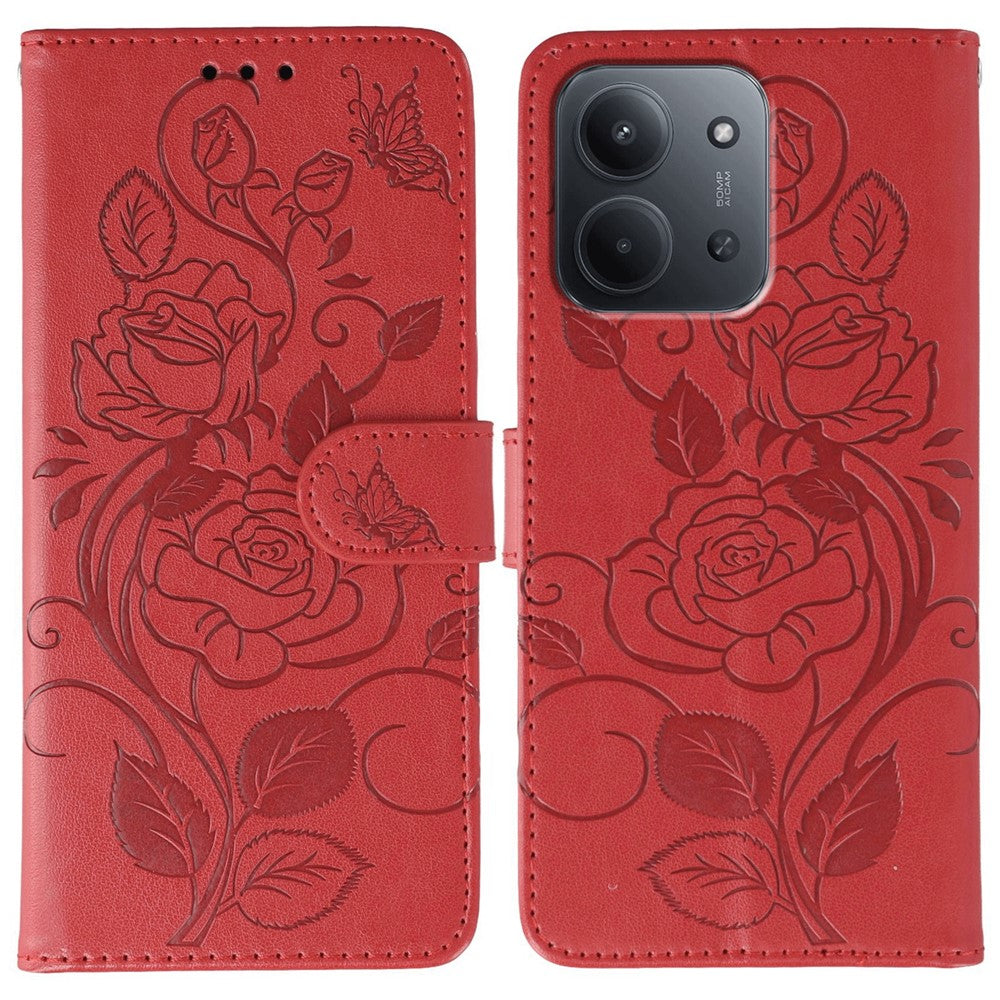For Xiaomi Redmi 15C 5G (EU) (173mm) / 15C 4G (EU) (173mm) Case Wallet Stand Imprinted Rose Butterfly PU Leather Phone Cover
