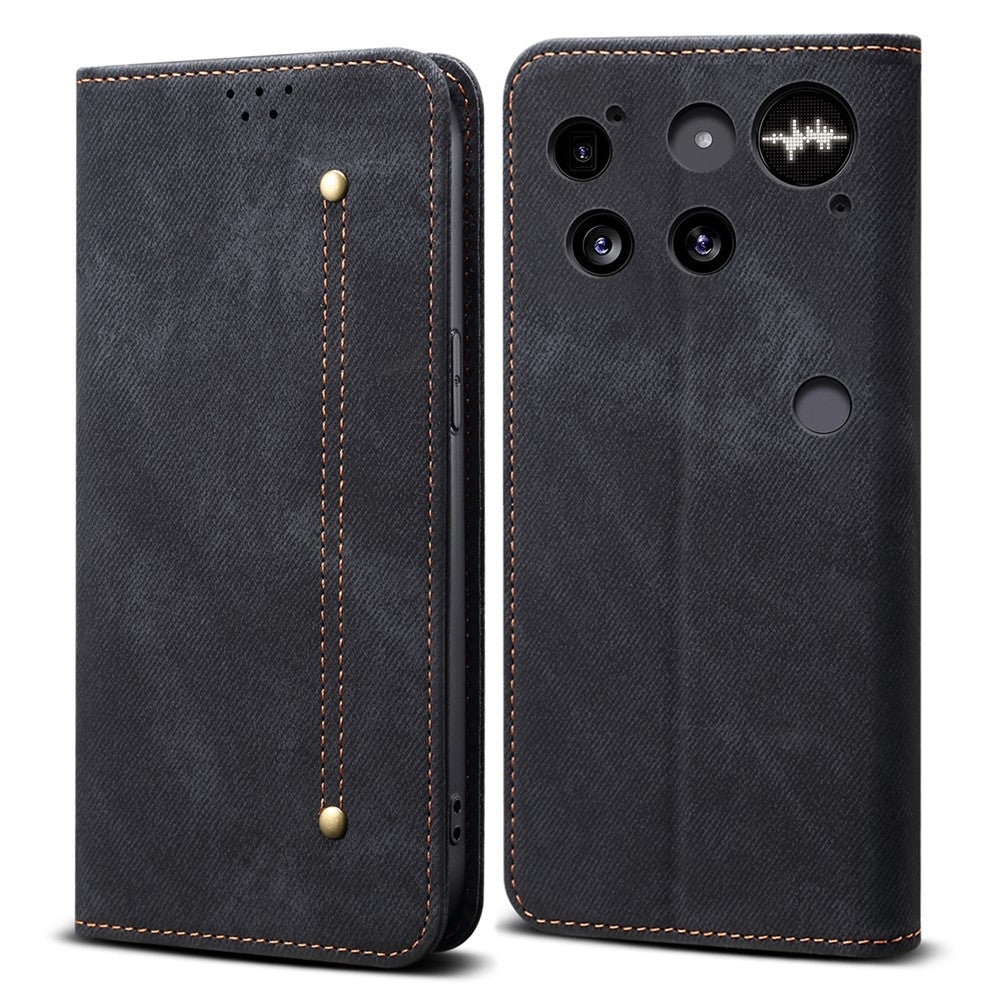 Nothing Phone (3) 5G Handyhülle – Mit Jeansstoff-Textur, PU-Leder, Standfunktion, magnetischer Automatikverschluss, Rundumschutz, mit Brieftasche