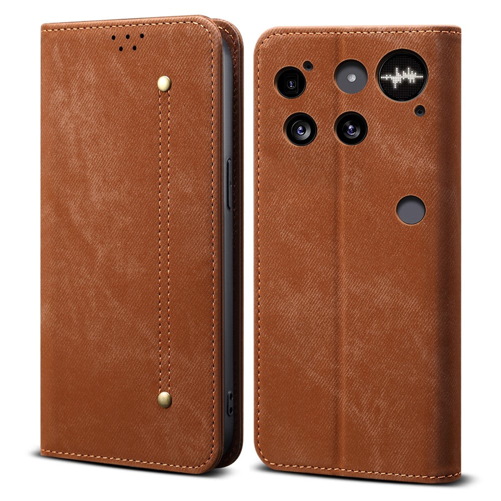 Nothing Phone (3) 5G Handyhülle – Mit Jeansstoff-Textur, PU-Leder, Standfunktion, magnetischer Automatikverschluss, Rundumschutz, mit Brieftasche