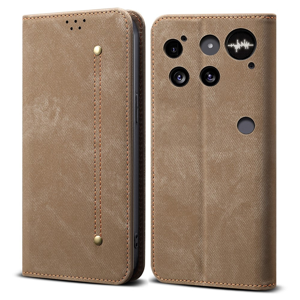 Nothing Phone (3) 5G Handyhülle – Mit Jeansstoff-Textur, PU-Leder, Standfunktion, magnetischer Automatikverschluss, Rundumschutz, mit Brieftasche