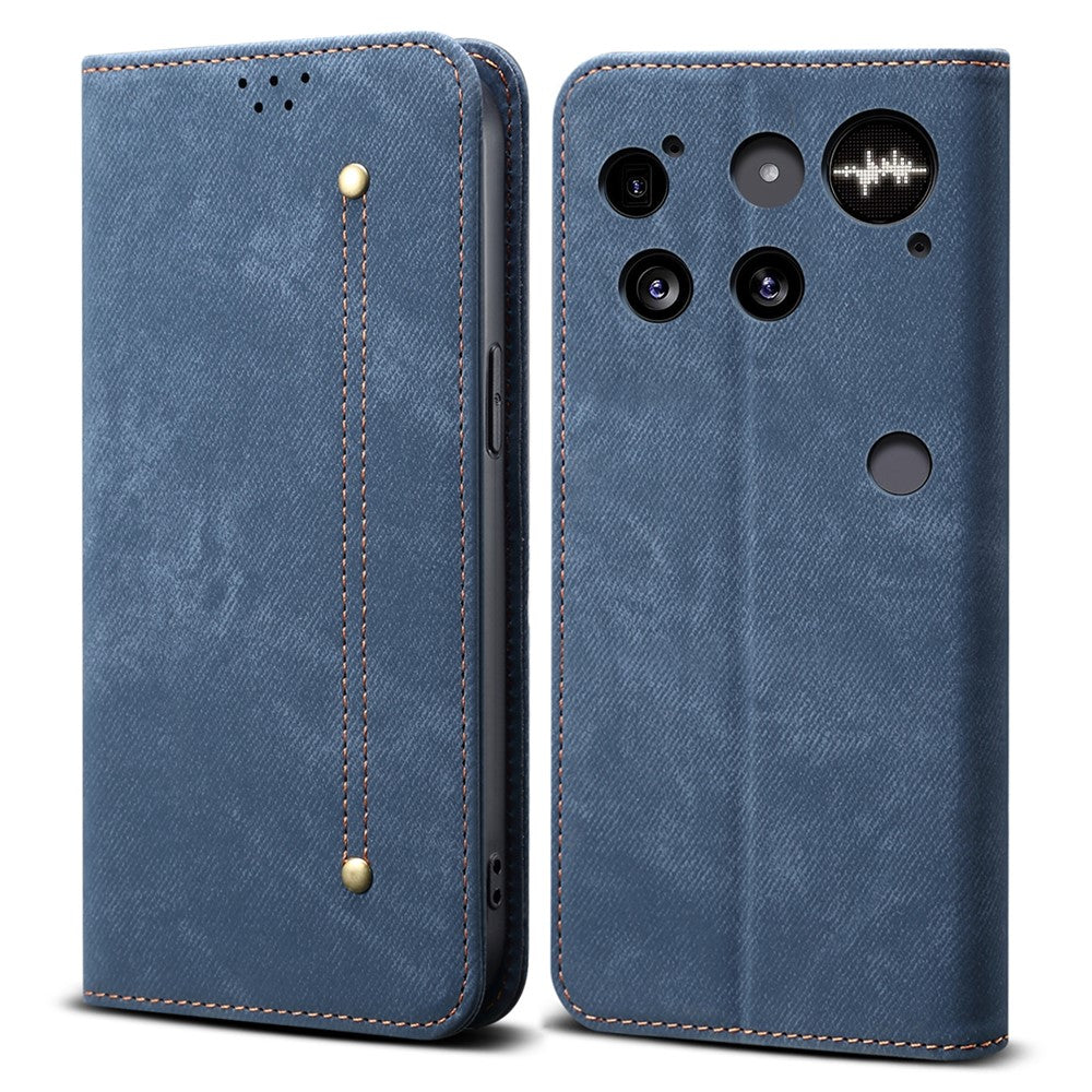 Nothing Phone (3) 5G Handyhülle – Mit Jeansstoff-Textur, PU-Leder, Standfunktion, magnetischer Automatikverschluss, Rundumschutz, mit Brieftasche