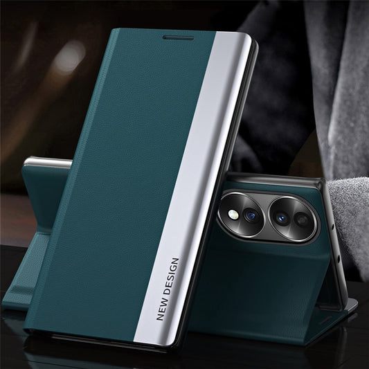 Honor 70 5G Handyhülle – Galvanisierte PU-Leder-Flip-Standfunktion-Abdeckung, automatische Adsorption, sturzsichere
