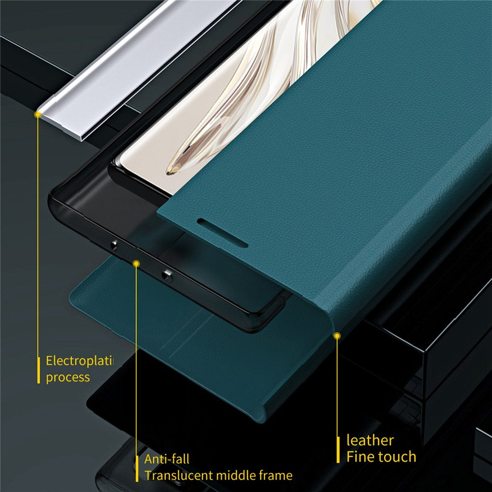 For Honor 70 5G Electroplating PU Leather Flip Stand Cover Auto Adsorption Phone Drop-proof Case