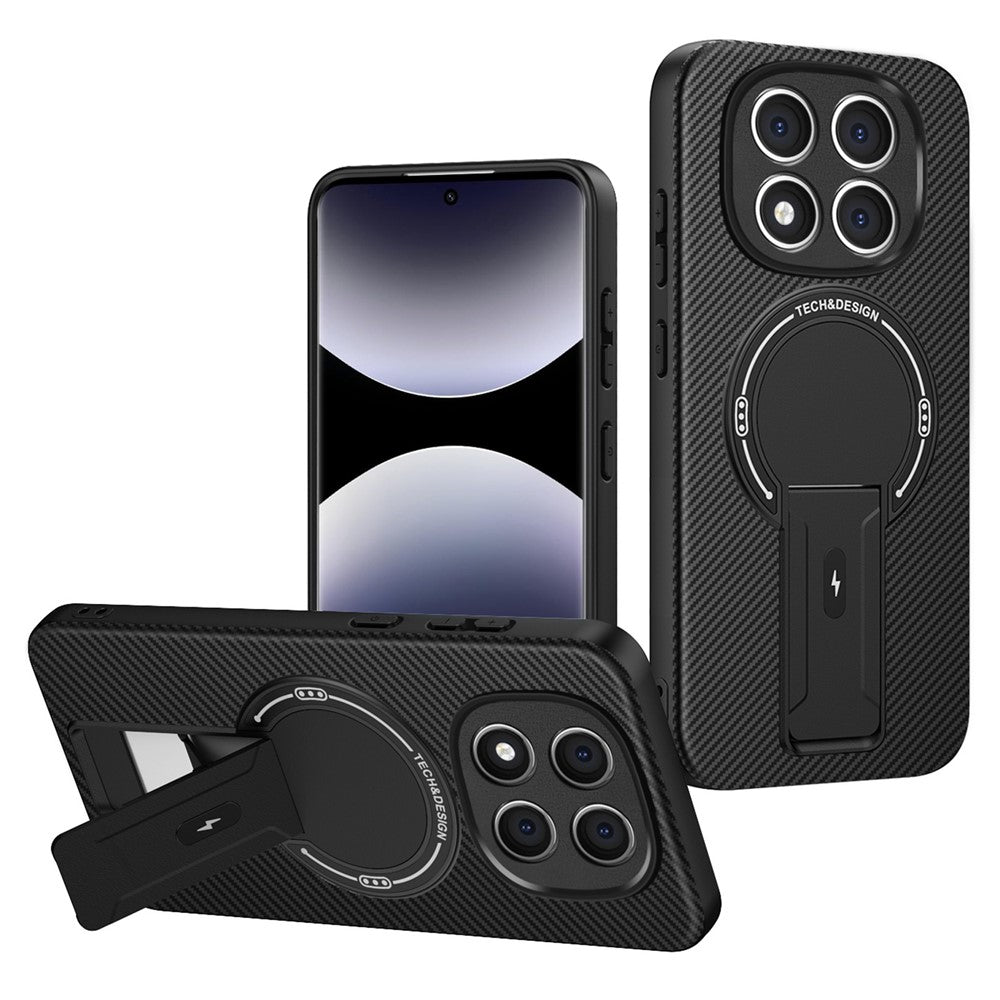 For Xiaomi Redmi Note 14 Pro 4G / Note 14 Pro+ 5G Case with Kickstand Carbon Fiber Texture PC + TPU Phone Cover