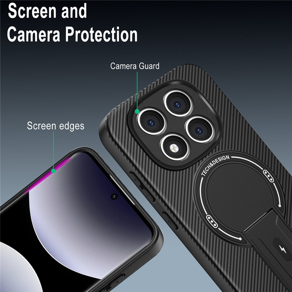 For Xiaomi Redmi Note 14 Pro 4G / Note 14 Pro+ 5G Case with Kickstand Carbon Fiber Texture PC + TPU Phone Cover