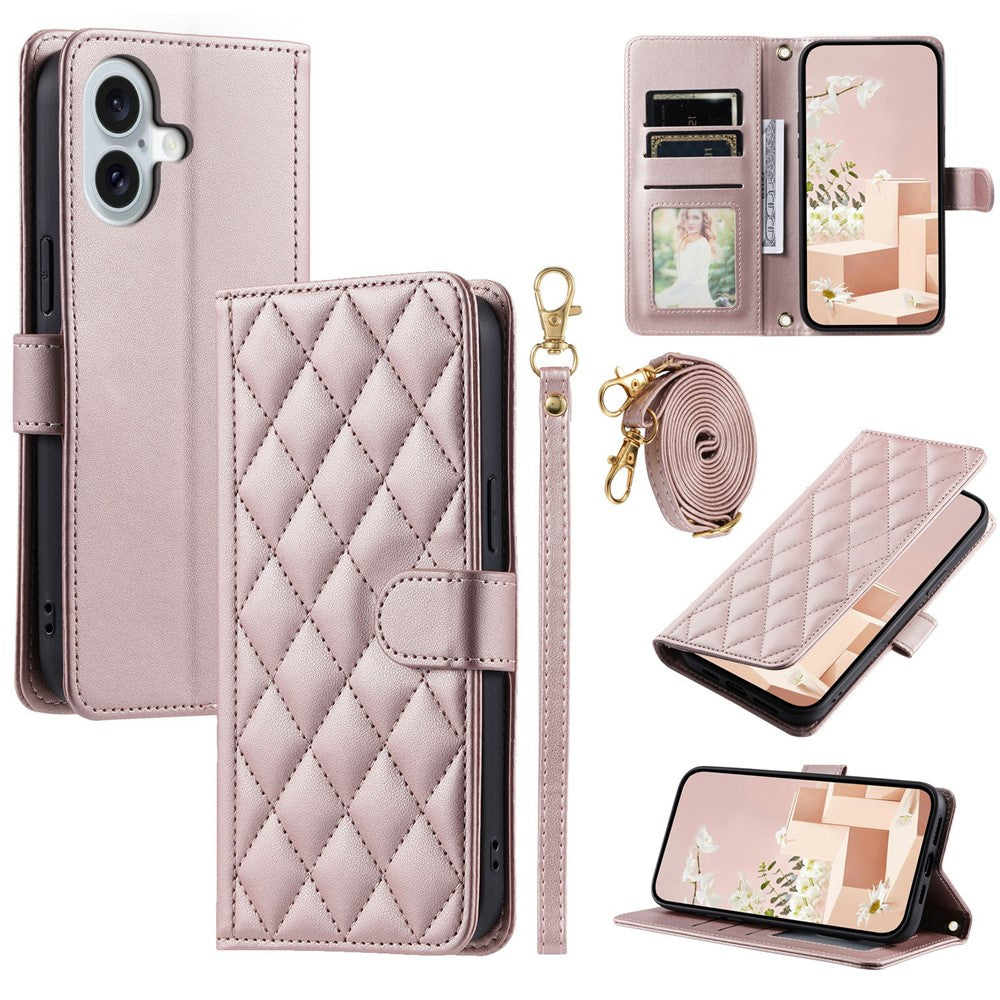 iPhone 17 Wallet-Hülle – Rautenmuster mit Geldbörsenfunktion & Riemen