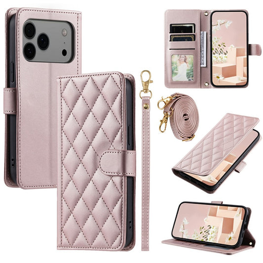 iPhone 17 Pro Wallet-Hülle – Rautenmuster mit Geldbörsenfunktion & Riemen