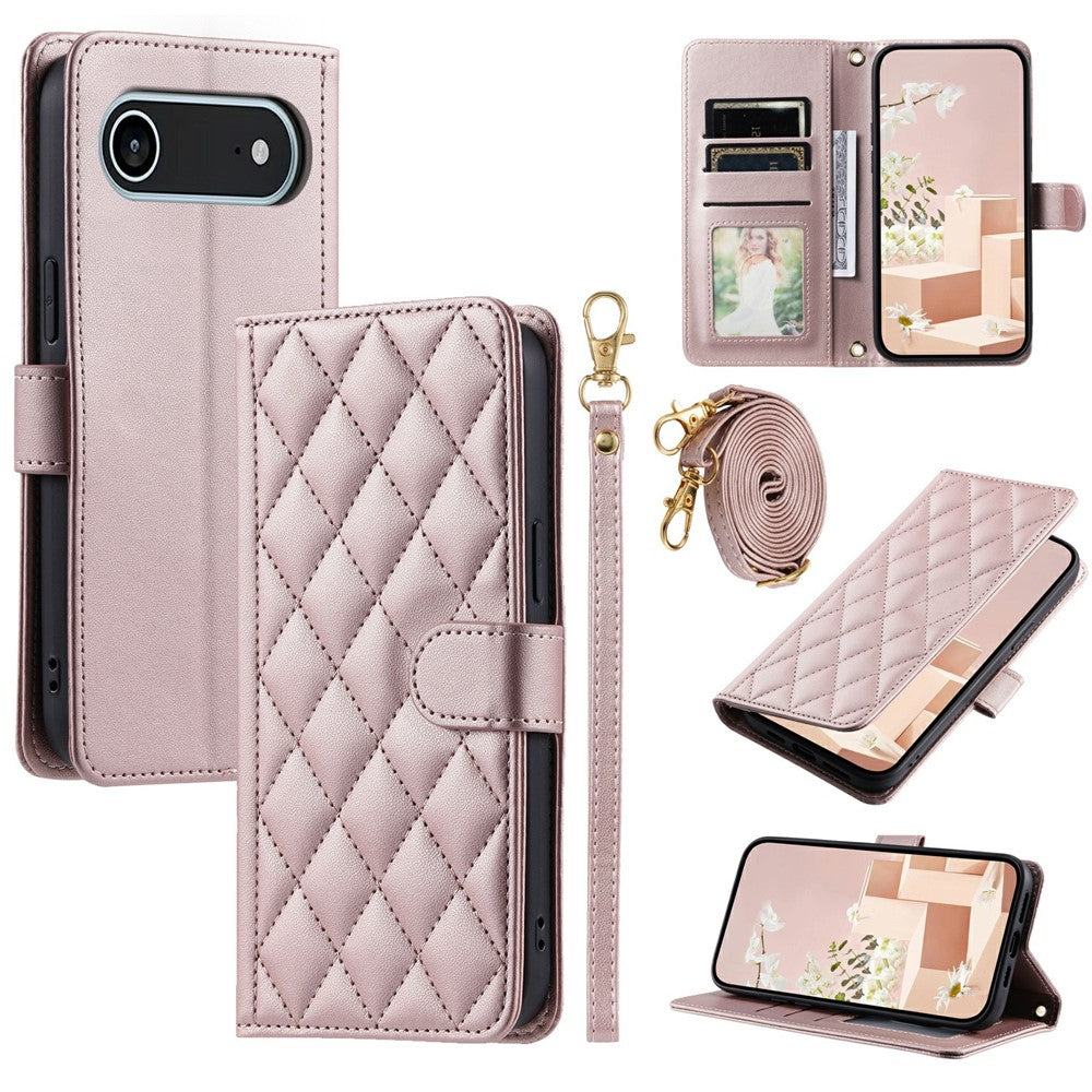iPhone Air Wallet-Hülle – Rautenmuster mit Geldbörsenfunktion & Riemen