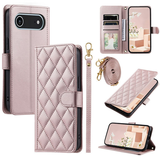 iPhone Air Wallet-Hülle – Rautenmuster mit Geldbörsenfunktion & Riemen
