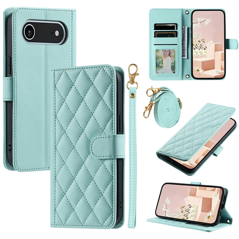 iPhone Air Wallet-Hülle – Rautenmuster mit Geldbörsenfunktion & Riemen