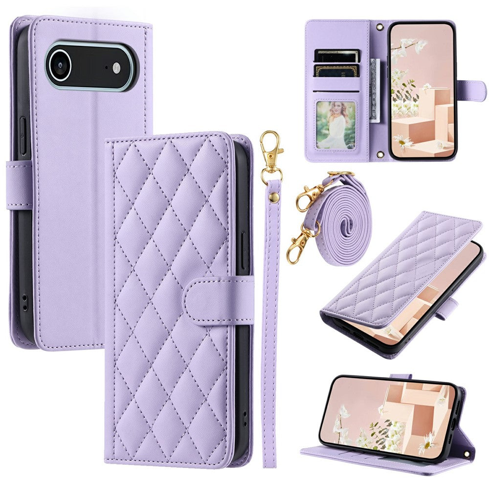 iPhone Air Wallet-Hülle – Rautenmuster mit Geldbörsenfunktion & Riemen