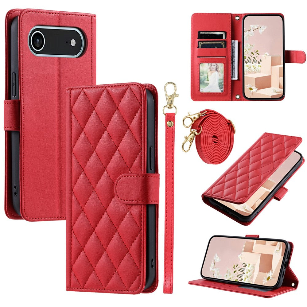 iPhone Air Wallet-Hülle – Rautenmuster mit Geldbörsenfunktion & Riemen