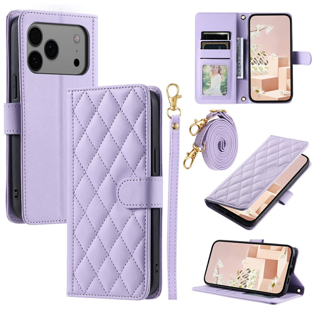 iPhone 17 Pro Max Wallet-Hülle – Rautenmuster mit Geldbörsenfunktion & Riemen