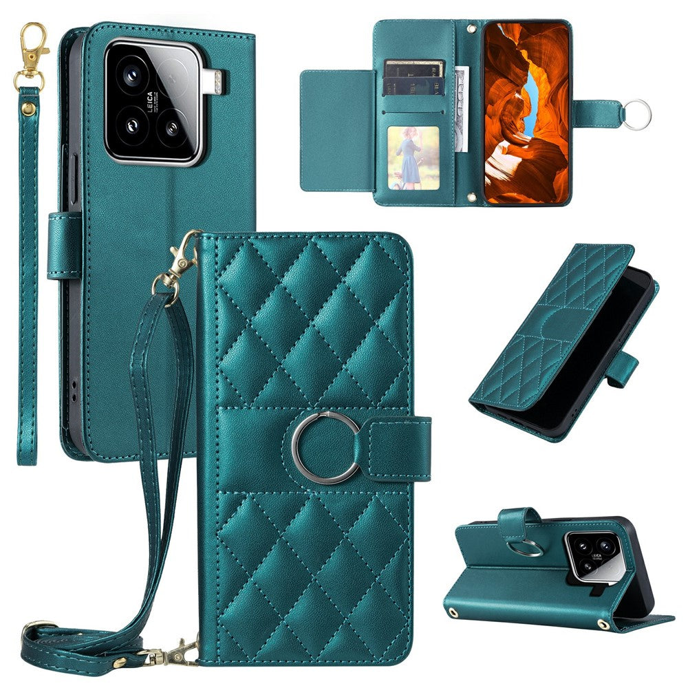 For Xiaomi 15 Case Ring Buckle Wallet Stand Rhombus Crossbody Leather Mobile Cover