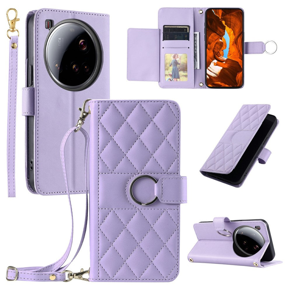 For Xiaomi 15 Ultra Case Ring Buckle Wallet Stand Rhombus Crossbody Leather Mobile Cover