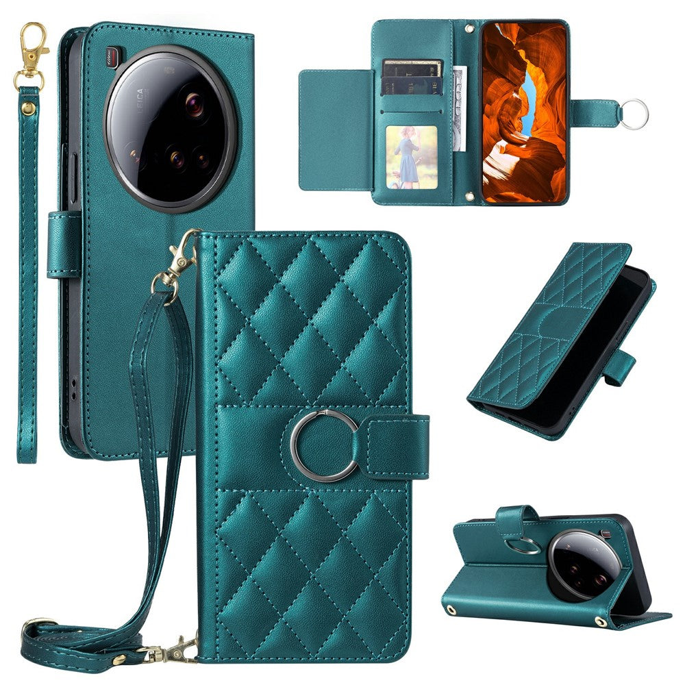 For Xiaomi 15 Ultra Case Ring Buckle Wallet Stand Rhombus Crossbody Leather Mobile Cover