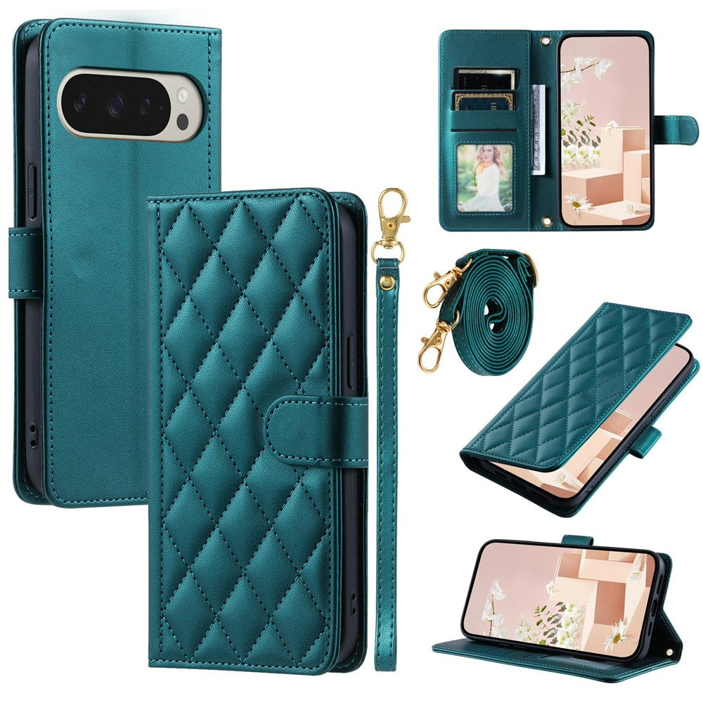 Pixel 10 Pro XL Wallet-Hülle – Rautenmuster mit Geldbörsenfunktion & Riemen