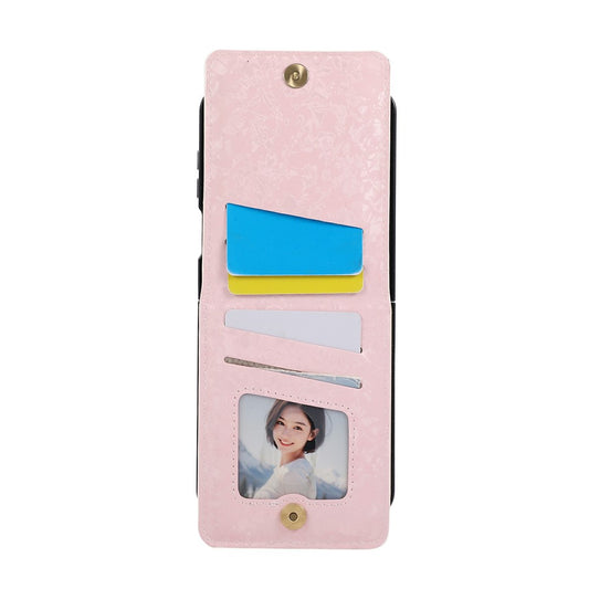 Galaxy Z Flip7 5G – Handyhülle aus Kunststoff und PU-Leder, mit Ständer, mit Kartenfach, mit RFID-Schutz, mit Blumenmotiv