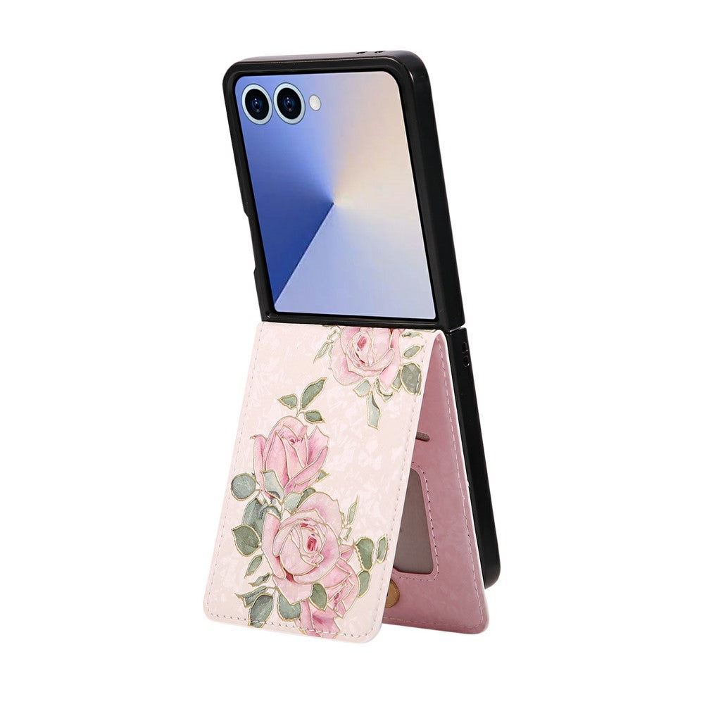 For Samsung Galaxy Z Flip7 5G Case Flower Leather PC RFID Blocking Phone Cover Card Slots