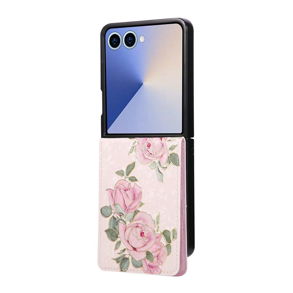 For Samsung Galaxy Z Flip7 5G Case Flower Leather PC RFID Blocking Phone Cover Card Slots