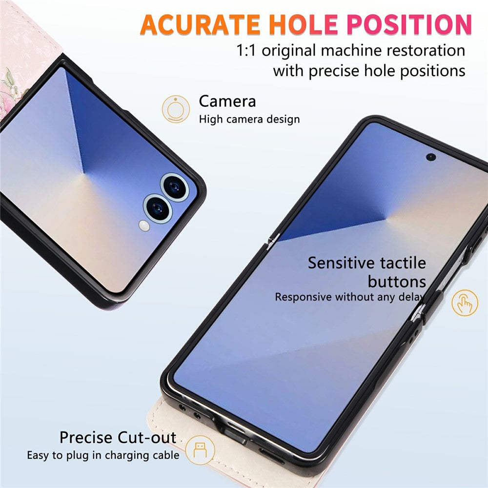 For Samsung Galaxy Z Flip7 5G Case Flower Leather PC RFID Blocking Phone Cover Card Slots