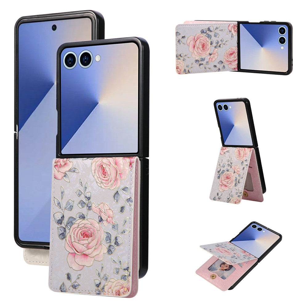 For Samsung Galaxy Z Flip7 5G Case Flower Leather PC RFID Blocking Phone Cover Card Slots